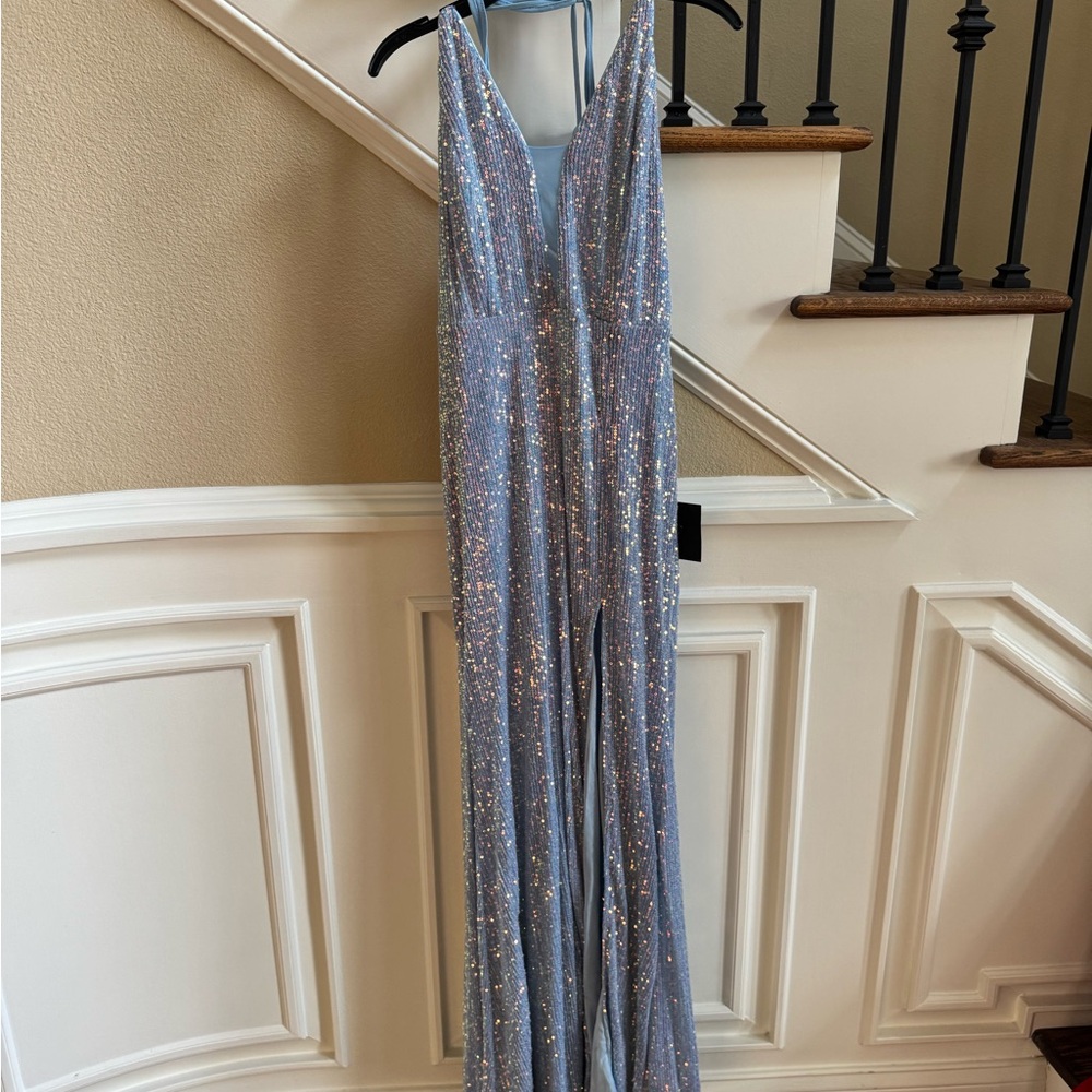 Lulu's Sparkling Light Blue Sequin Gown